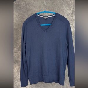Express Merino Wool Blend V-Neck Sweater | Navy Blue | Size L